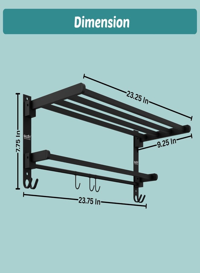 Gloxy Towel Rack in Bathroom | Stainless Steel Towel Holder in Bathroom | Folding Wall Mounted Towel Rack with Shelf - Durable, Space-Saving Foldable Towel Holder - Black Mat Finish (Non-Adhesive) - Image 2
